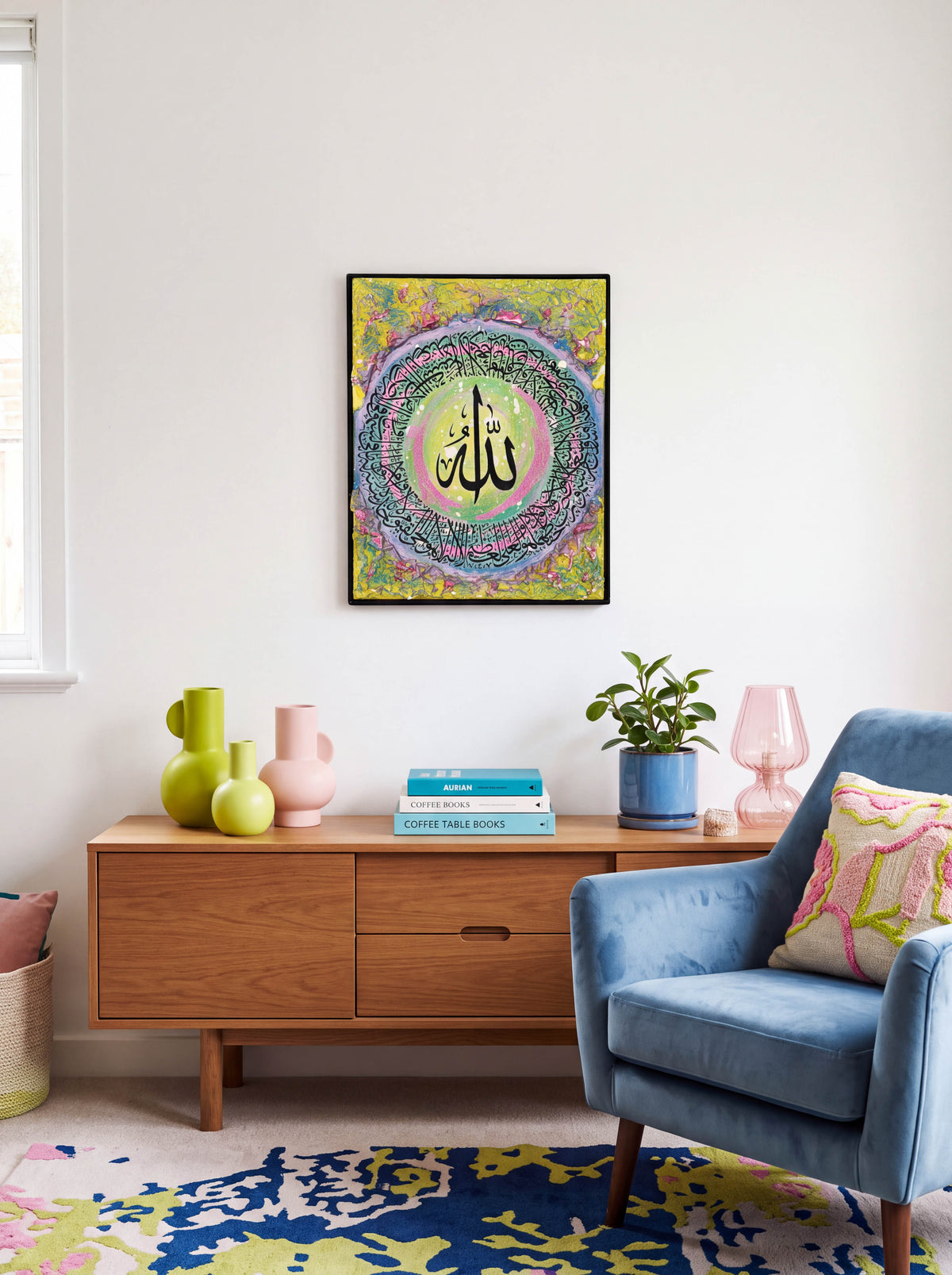 Ayatul Kursi Lime and Pink Canvas