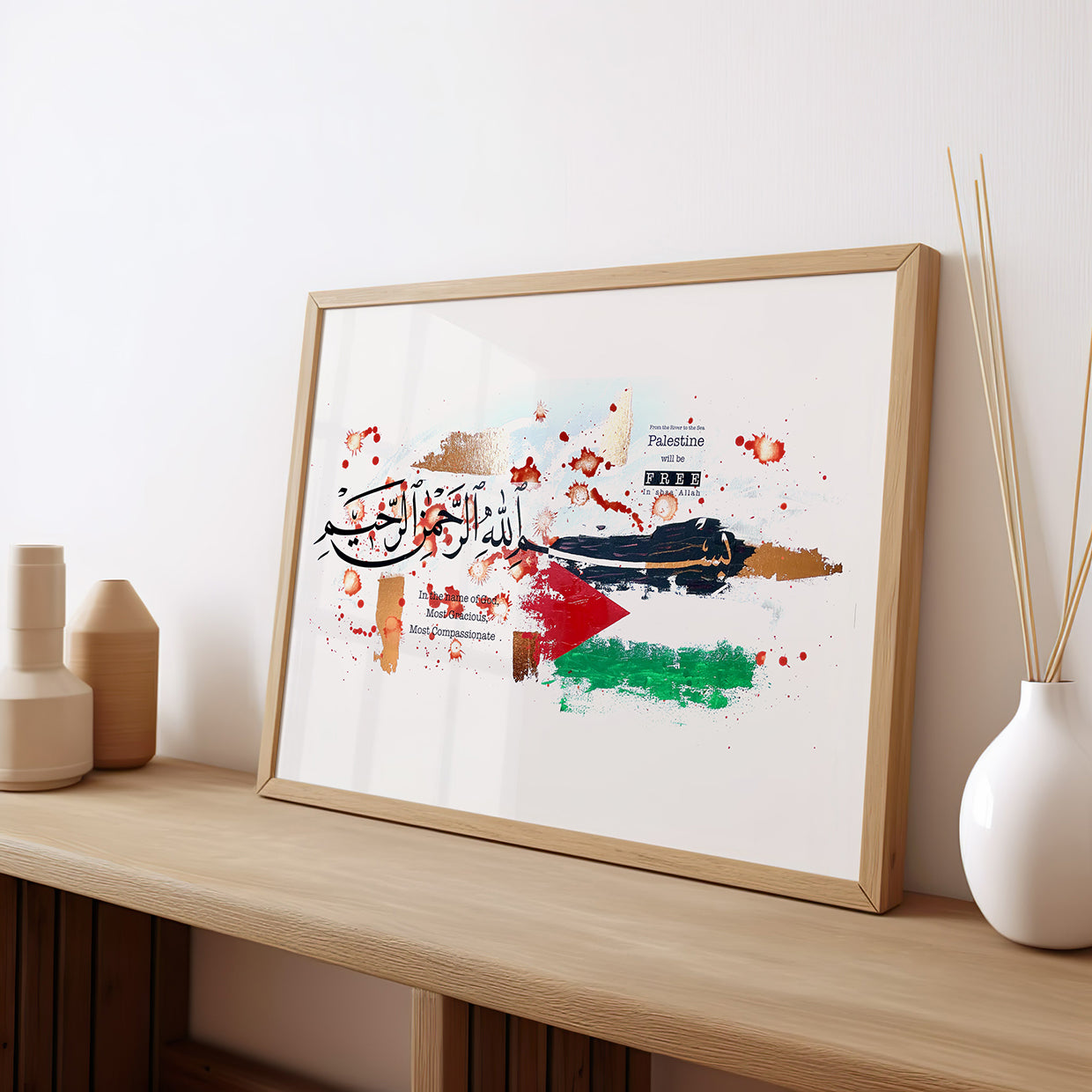 Palestine print on table