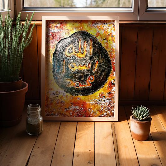 seal of prophethood framed print on display next to plants